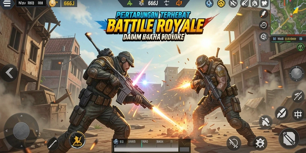 Screenshot utama gameplay Battle Royale yang mendebarkan di 666J.