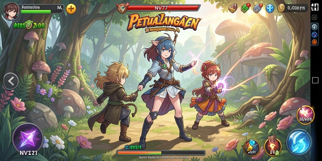 Tampilan gameplay <strong>NV77</strong> yang penuh aksi dan karakter Anime yang cantik.