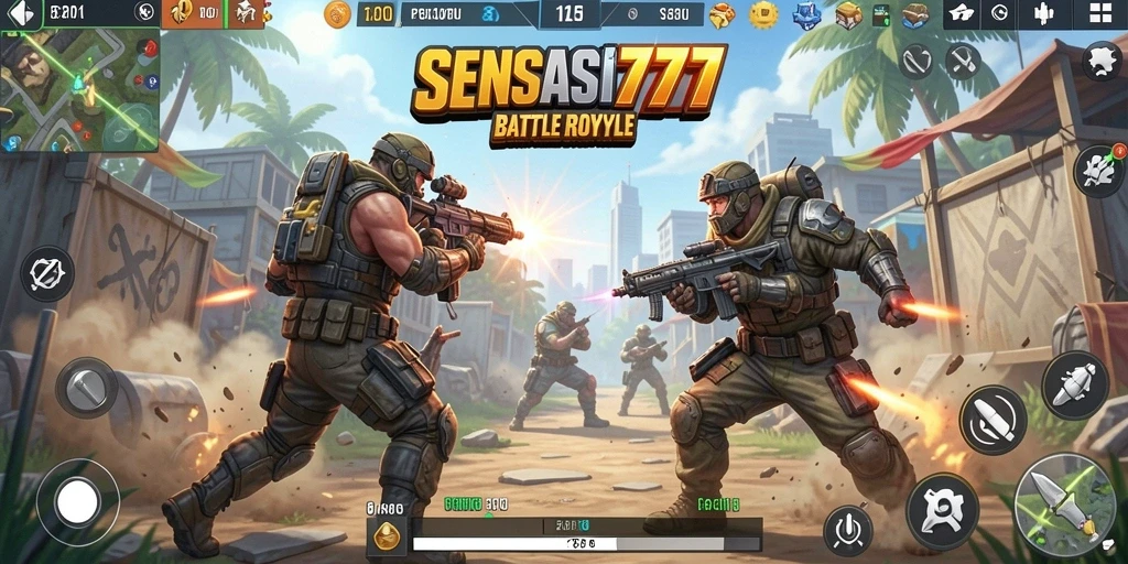Tangkapan layar dari pertarungan intens dalam SENSASI777 Battle Royale.