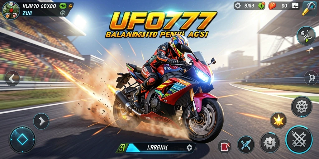 Screenshot gameplay UFO777 menampilkan aksi balapan motor yang mendebarkan.